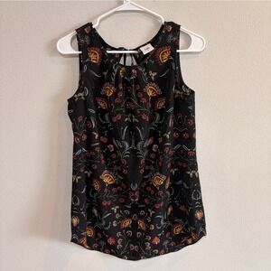 Cabi Legend Blouse Womens S Black Folklore Floral Print Sleeveless Keyhole Boho